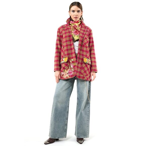 Aratta Fuchsia Camel Size Medium Coco Boucle Lined Blazer Jacket - Picture 6 of 16